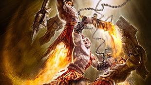 God of War Kratos digital wallpaper, God of War, God of War: Chains of Olympus