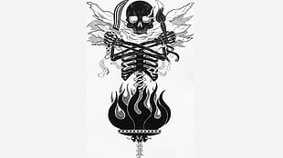 black skeleton illustration, anime, skeleton, flambeau, Human Torch