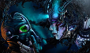 two person wearing mask facing each other artwork