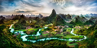 green mountains, digital art, landscape, China