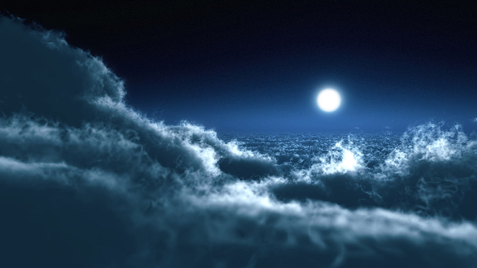black and white fur textile, Moon, sky, clouds HD wallpaper