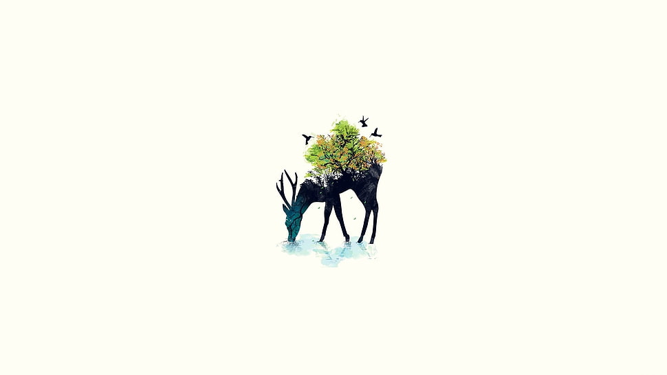 animal with plant illustration HD wallpaper