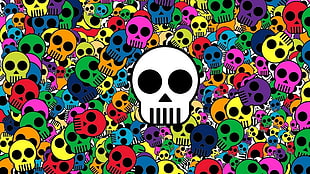 multicolored skull illustration, skull, colorful, artwork