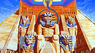 blue and brown sphinx illustration, album covers, cover art, pyramid, Iron Maiden