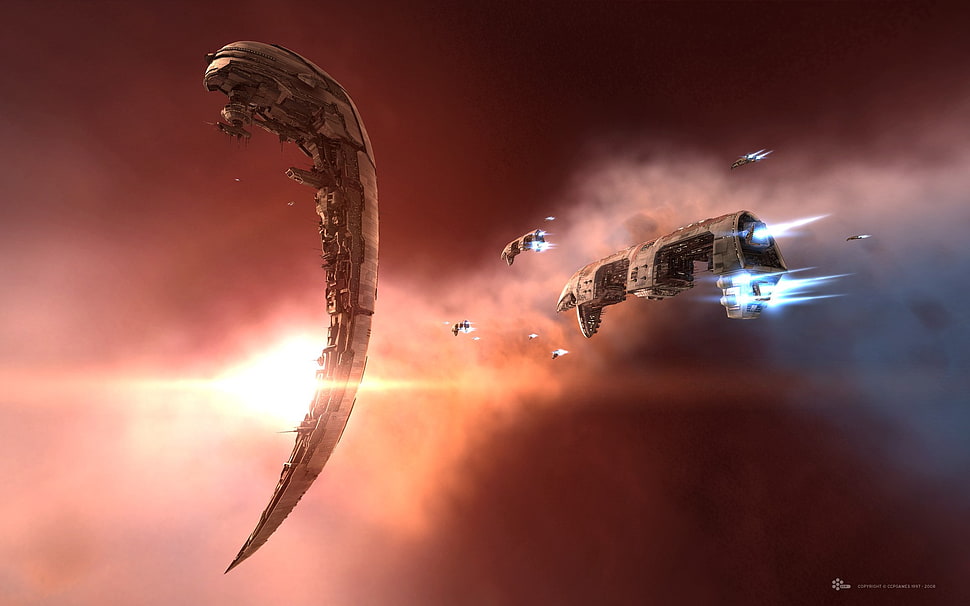 game illustration, EVE Online, spaceship, space, space station HD wallpaper