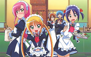 four girls and boy anime character poster