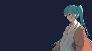 female anime character illustration, Vocaloid, Hatsune Miku, simple background