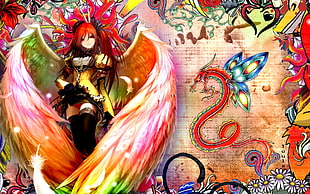 red haired woman with wings illustration