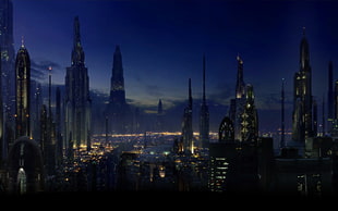 city buildings, cyberpunk, futuristic, Star Wars, Coruscant