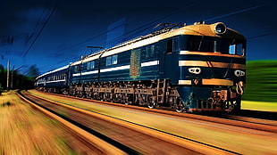 blue and brown train, train HD wallpaper