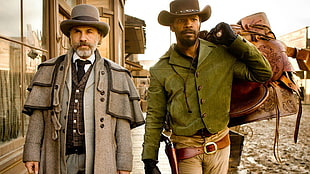 men's green button-up blazer, Django Unchained, Jamie Foxx, Christoph Waltz, movies HD wallpaper