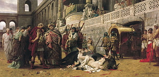 roman painting of people and soldier, Henryk Siemiradzki, Christian Dirce, painting