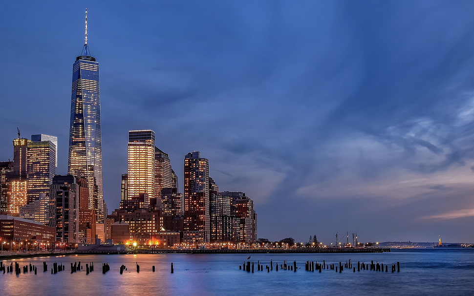 body of water, New York City, Battery Park City, Hudson River, architecture HD wallpaper