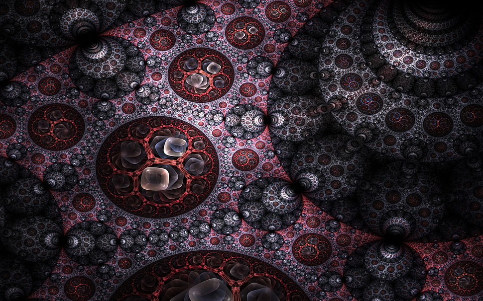 pink, black, red, and white floral textile ] HD wallpaper