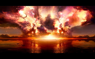 Nuclear explosion, sky, digital art, landscape, artwork
