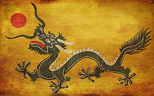 black and white dragon painting, dragon, loong, chinese dragon