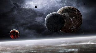 three ocean planets, space, planet HD wallpaper