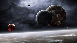 three ocean planets, space, planet
