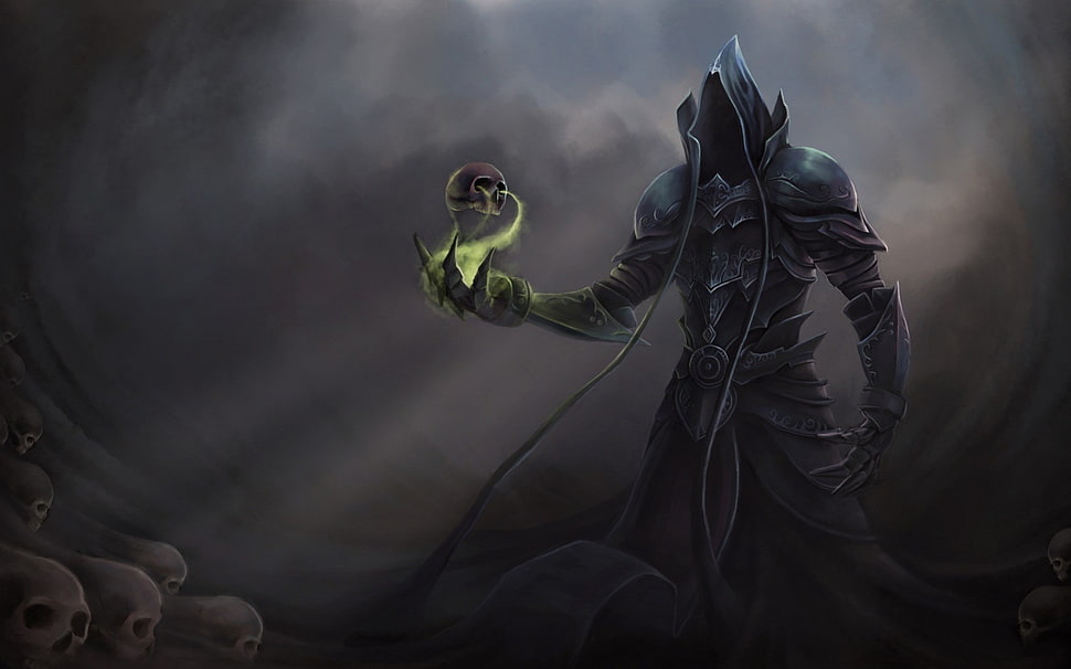 man with skull on hand illustration, Diablo, Diablo III, fantasy art, digital art HD wallpaper