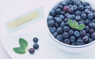 blueberries on white ceramic bowl