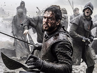 men's grey shirt, Game of Thrones, Jon Snow, war, battle