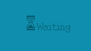 waiting text, pixels, minimalism, waiting, blue background HD wallpaper