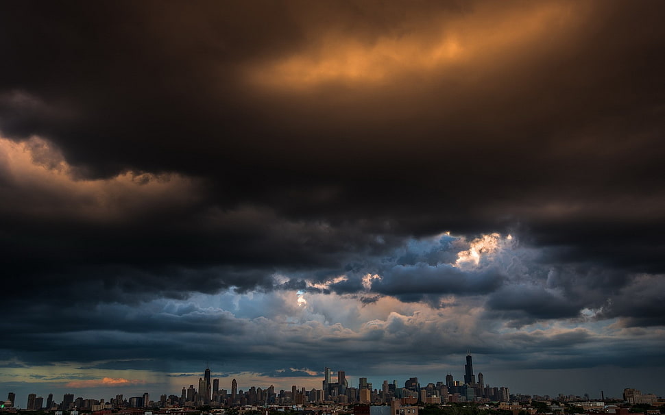 gray clouds, Chicago, city HD wallpaper