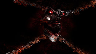 gray monster in chain digital wallpaper, fantasy art, demon, skull, blood HD wallpaper