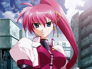pink-haired anime character portrait photo digital wallpaper