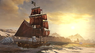 brown sailing ship, video games, Assassin's Creed, Assassins Creed Rogue, remastered