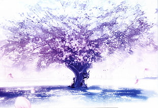 purple and white leafed tree illustration, digital art, trees, fantasy art