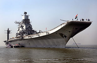 gray ship carrier, INS Vikramaditya, aircraft carrier, warship, Indian-Navy