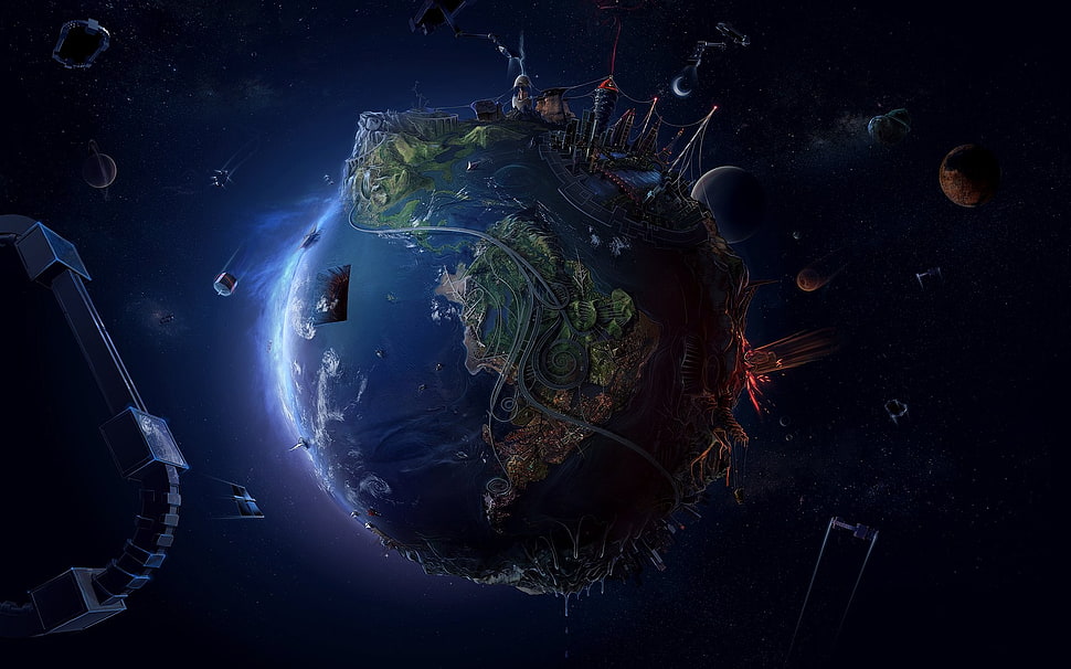 planet earth 3D wallpaper, digital art, planet, space, space art HD wallpaper