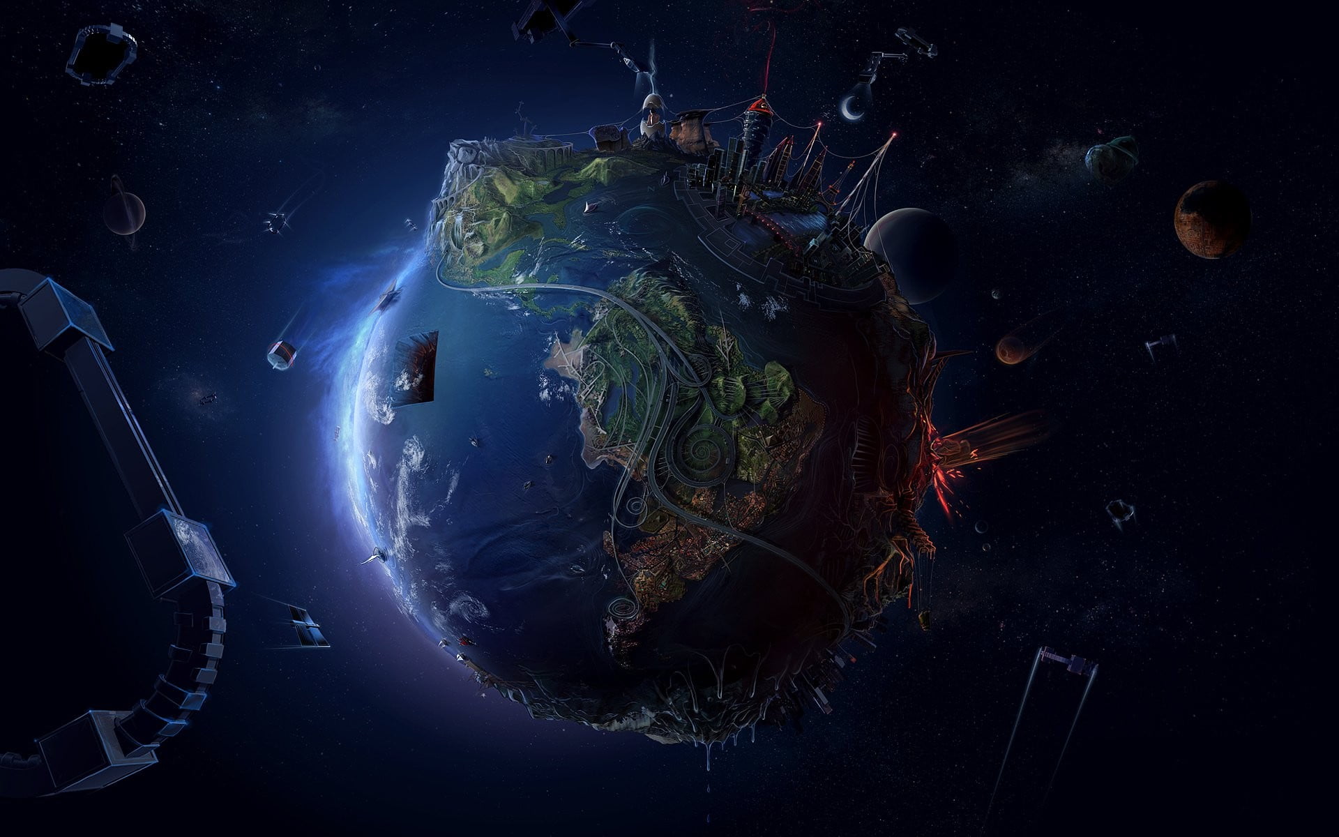 planet earth 3D wallpaper, digital art, planet, space, space art