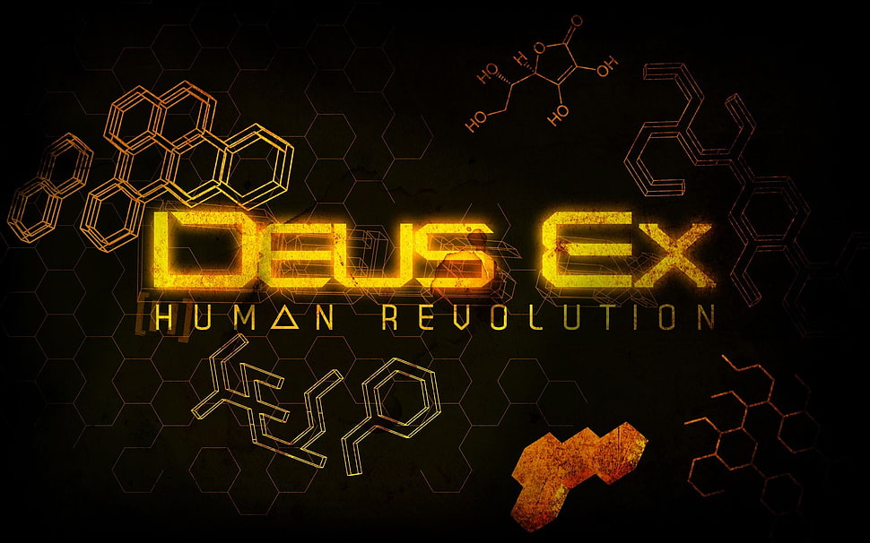 black background with Deus EX text overlay, Deus Ex: Human Revolution, video games HD wallpaper