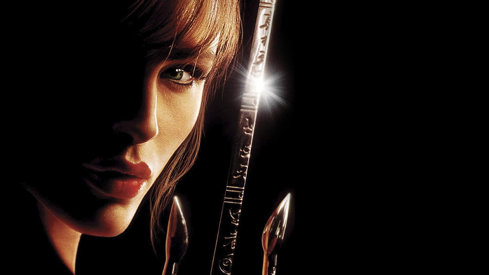 woman holding sai weapon illustration HD wallpaper