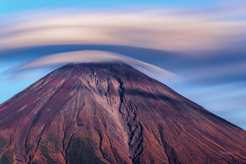 red mountain, clouds, nature, mountains HD wallpaper