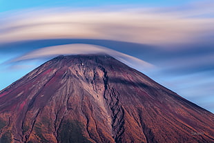 red mountain, clouds, nature, mountains