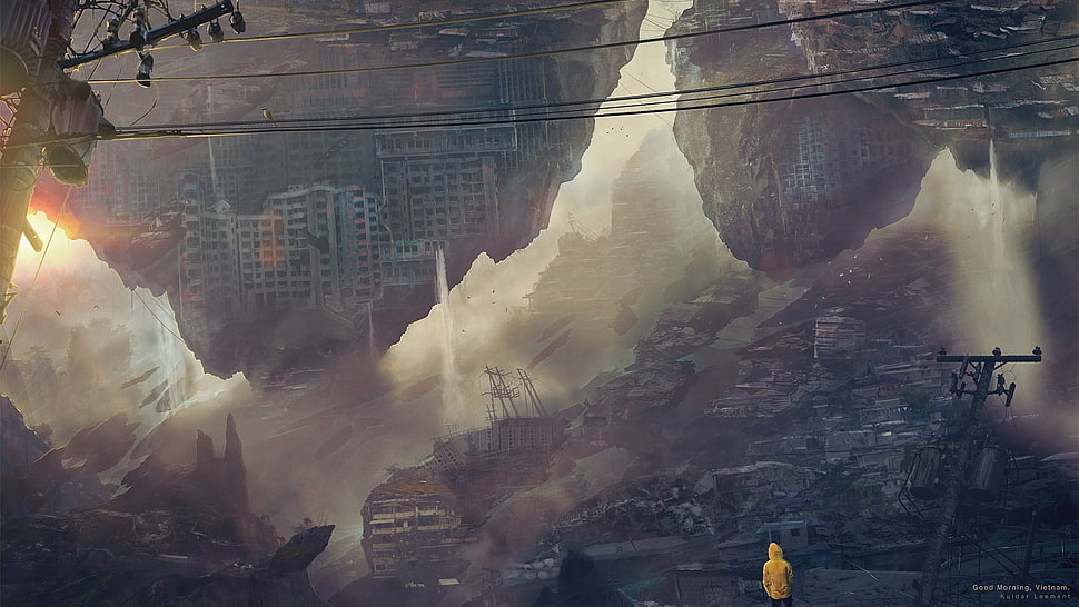 person's yellow hoodie, futuristic, digital art HD wallpaper