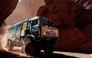 blue and white vehicle, Rally Truck, car, Dakar HD wallpaper