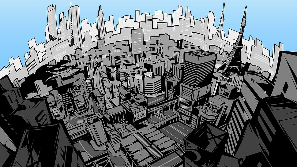 gray and white buildings illustration, Persona 5, video games, Persona series HD wallpaper