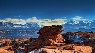 brown rock formation, nature, landscape, clouds, mountains
