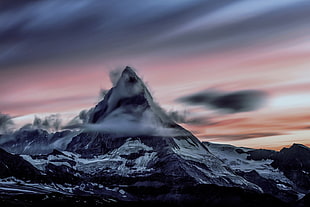 rocky mountain, sunset, clouds, Matterhorn