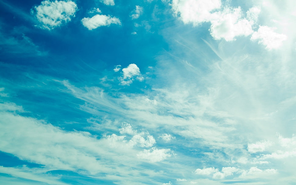 white and blue sky, clouds, nature HD wallpaper