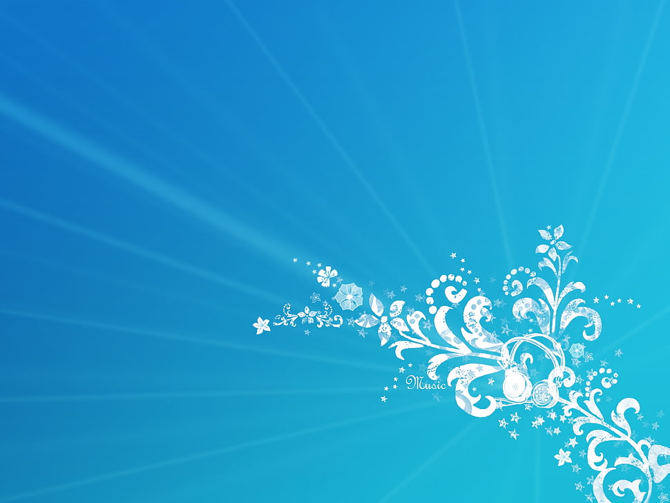 white and blue floral digital wallpaper HD wallpaper