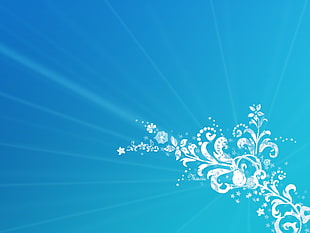 white and blue floral digital wallpaper