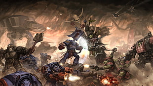 Warcraft digital wallpaper, battle, Warhammer 40,000, ork, space marines