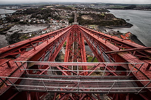 red steel bridge, Forth Bridge, metal, red, Scotland HD wallpaper