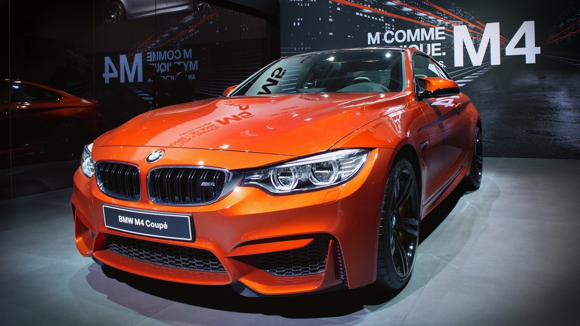 orange BMW car with text overlay, BMW, BMW M4, car