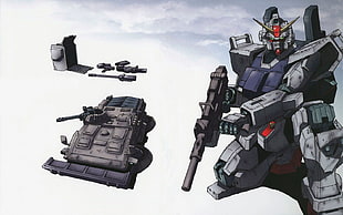 white and blue Gundam illustration, mech, Gundam, robot